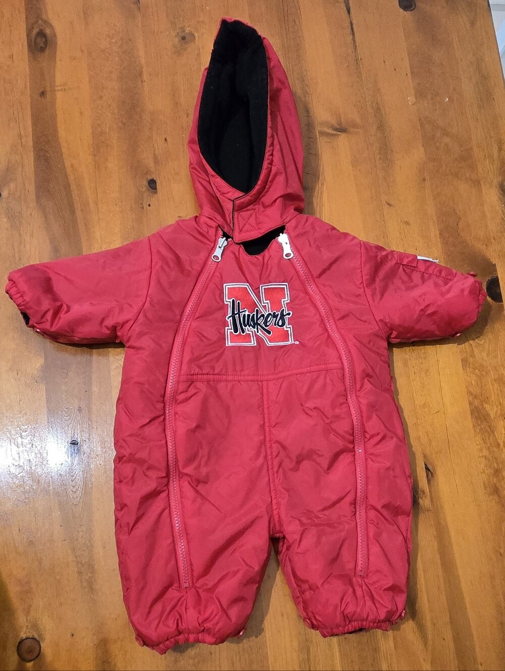 NCAA Nebraska University Kids 6/9 Months One Piece Snowsuit Insulated Warm